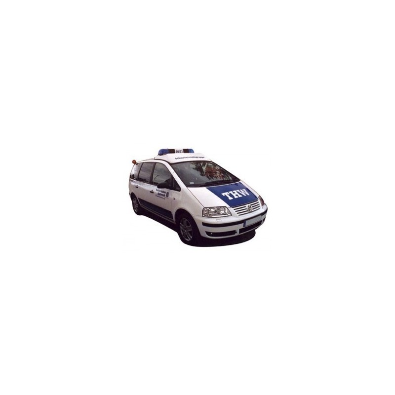 Model VW Sharan T H W, skala 1:87, biały z niebieskimi akcentami.
