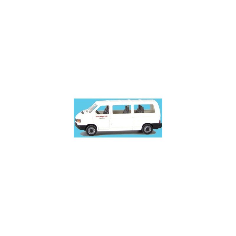 Model VW T4 Rhätische Bahn, skala 1:87. Biały van z czerwonym logo.