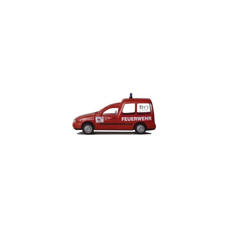Model VW Caddy FW Ludwigshafen, skala 1:87, AWM. Czerwony samochód strażacki z logotypami.