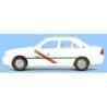 Model redukcyjny MB C-Klasse TAXI, skala 1:87. Biały samochód z czerwonym paskiem i żółtym światłem.