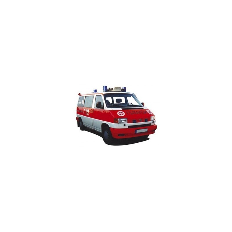 VW T4 KR JUH Wetterau, skala 1:87, czerwono-biały, detale pojazdu ratunkowego.