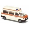 Model redukcyjny VW T4, skala 1:87, BRK Nürnberg. Biała i pomarańczowa karetka.