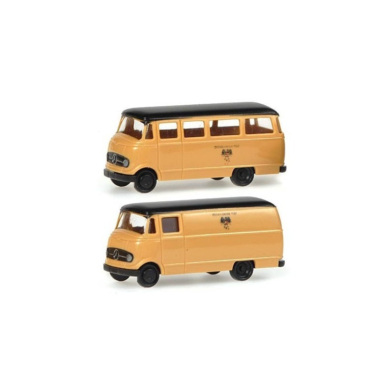 Model redukcyjny Mercedes-Benz O 319, skala 1:160N, Österreichische Post, złoty z czarnym dachem.