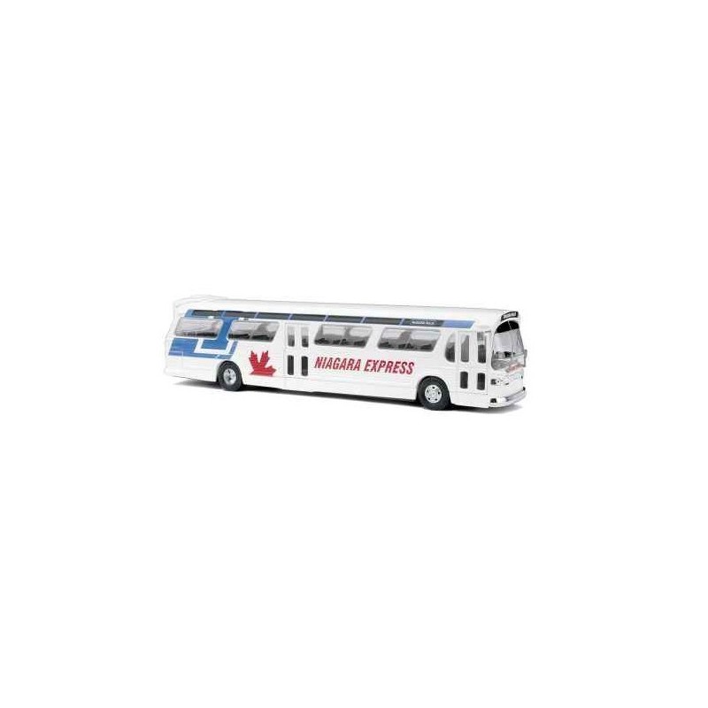 Model redukcyjny autobusu Niagara Express, skala 1:87, kolor biały z czerwonym napisem i niebieskimi akcentami.
