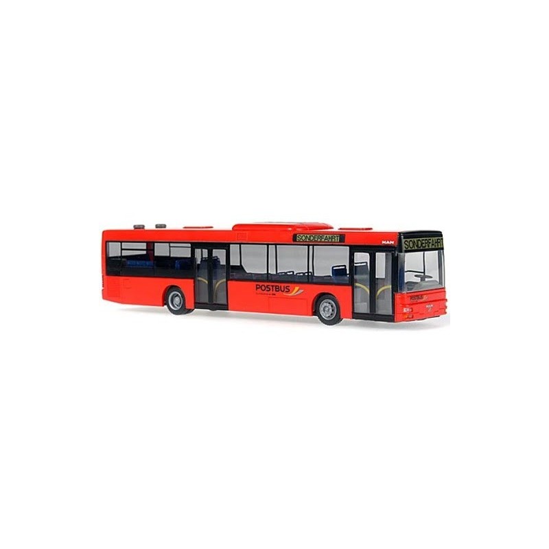 Model autobusu MAN NL, skala 1:87, Postbus. Czerwony, z czarnymi detalami.
