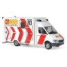 Model redukcyjny MB Sprinter RTW ASB München, skala 1:87, MB. Biała karetka z czerwonymi pasami, logo ASB.