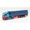 Mercedes-Benz Actros „Frankenbach“, skala 1:87, HERPA. Czerwono-niebieski ciągnik siodłowy z kontenerem.