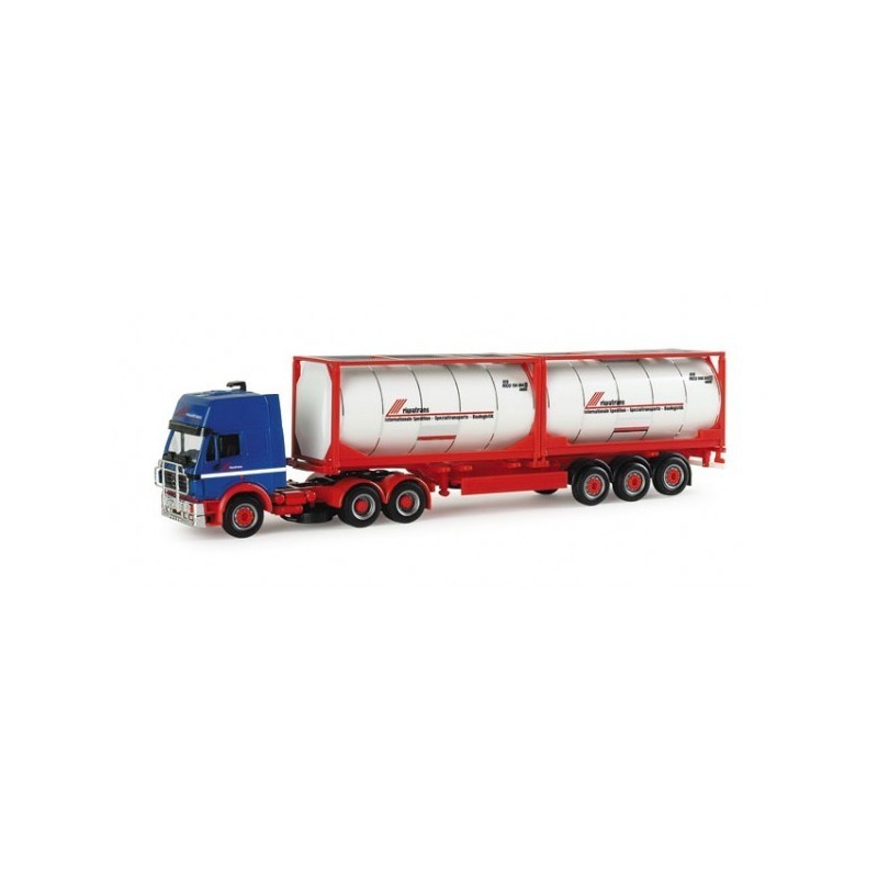 Mercedes-Benz SK `94 "Riwatrans", skala 1:87, Herpa. Niebieska kabina, czerwone podwozie, biała cysterna.