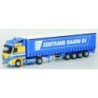 Model redukcyjny Volvo FH XL, skala 1:87, AWM. Niebieska i żółta ciężarówka z naczepą, logo EEMTRANS-BAARN BV.