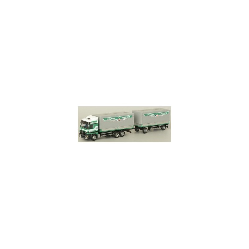 Model redukcyjny Mercedes-Benz Actros L, skala 1:87, AWM. Zielono-biały, z naczepą.