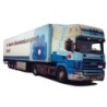 Model Scania "4" Topl. / Aerop. - Kühl-KSZ, skala 1:87, AWM. Biała i niebieska chłodnia z logo.