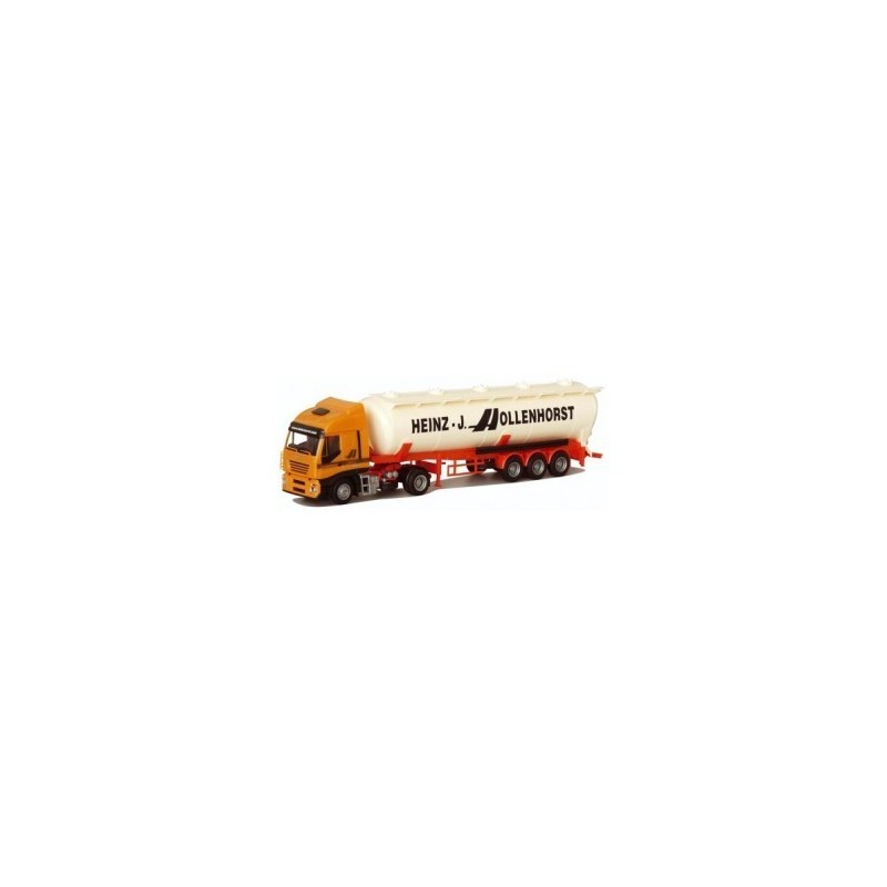 Model Iveco Stralis, skala 1:87, AWM. Biała cysterna, czerwone podwozie, logo Heinza-J. Mollenhorsta.