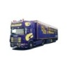 Model Scania "R" Topl./Aerop. - Schubboden-SZ, skala 1:87, AWM. Ciemnopurple truck z żółtymi detalami, logo "J. Wiesner".