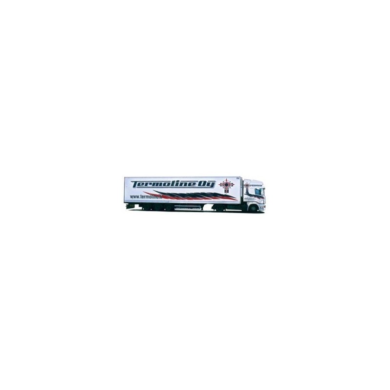 Model Scania R, skala 1:87, AWM. Biała chłodnia z czerwonymi akcentami, logo Termoline Og.
