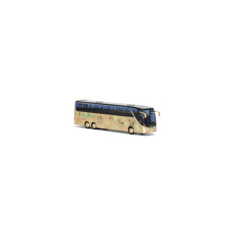 Model redukcyjny autobusu Setra S 417 HDH, skala 1:87, AWM. Złoty z zielonymi wzorami.