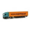Model redukcyjny MAN TGX XLX "Angleitner", skala 1:87, Herpa. Zielony ciągnik, pomarańczowa naczepa z logo firmy Angleitner.