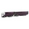 Model Scania R TL "Guntram Muther" (A) 1:87, Herpa. Ciężarówka z białą kabiną i fioletową naczepą.
