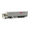 Model redukcyjny MAN TGX XLX, skala 1:87, Herpa. Biała ciężarówka z naczepą "Hertz / F&K".