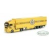Model redukcyjny MAN TGA XLX "Warsteiner", skala 1:87, Herpa. Żółty samochód ciężarowy z logo Warsteiner.