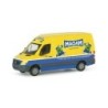 Model redukcyjny Mercedes-Benz Sprinter "MAOAM", skala 1:87, Herpa. Żółto-niebieski z kreskówkowymi postaciami.