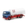 Model redukcyjny Mercedes-Benz S gas tank truck "Riwatrans", skala 1:87, Herpa. Niebieska kabina, czerwone podwozie, biała cyste
