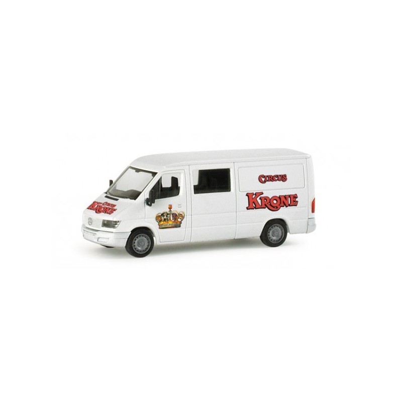 Mercedes Benz Sprinter "Circus Krone", skala 1:87, Herpa. Biały van z czerwonym logo cyrku Krone.