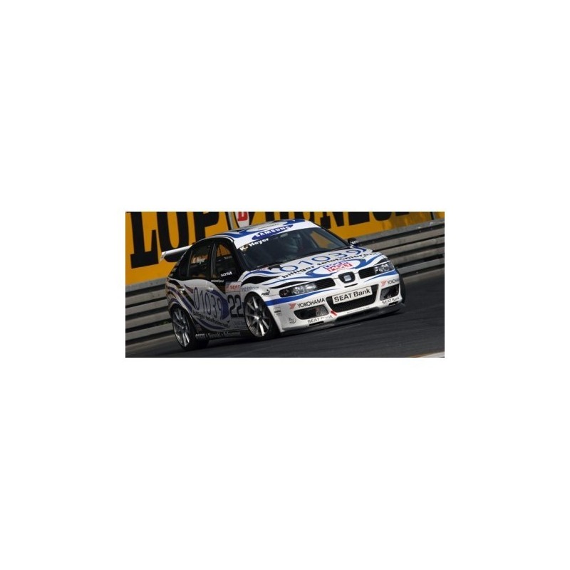 Model redukcyjny Seat Leon Cupra R "Heyer", skala 1:87, Herpa. Biały z niebieskimi wzorami.