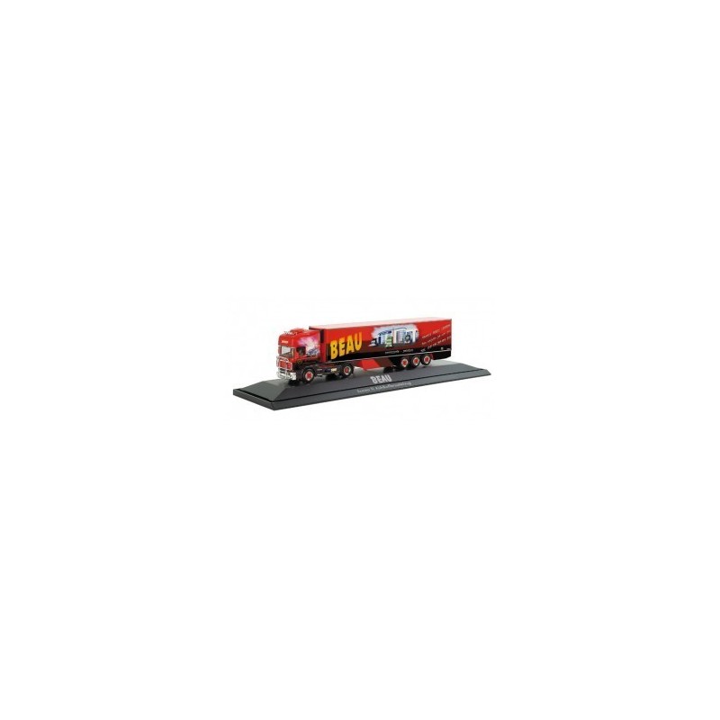 Model Scania TL "Beau 2" w skali 1:87, Herpa. Czerwony, z naczepą chłodnią.