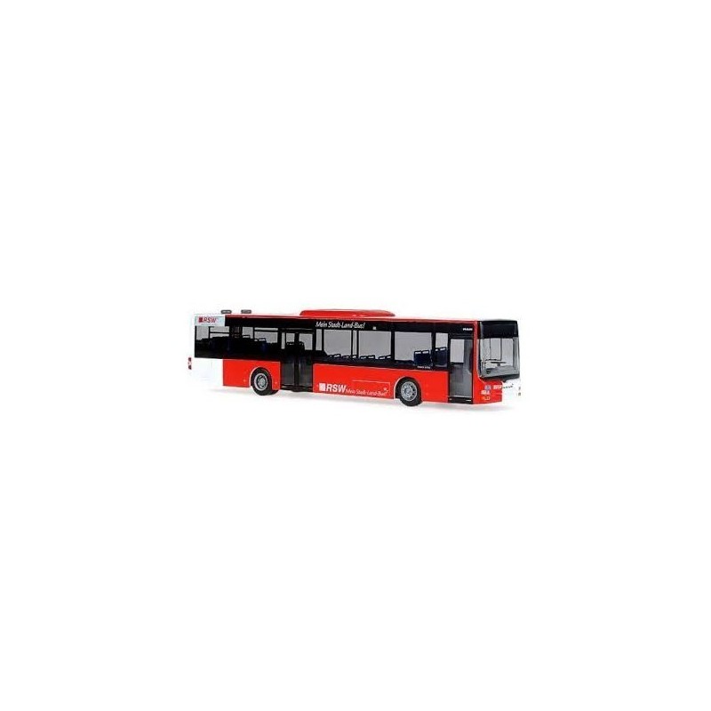 Model autobusu MAN LIONS CITY Ü RSW, skala 1/87 H0, Rietze, czerwony z czarnymi detalami i logo RSW.