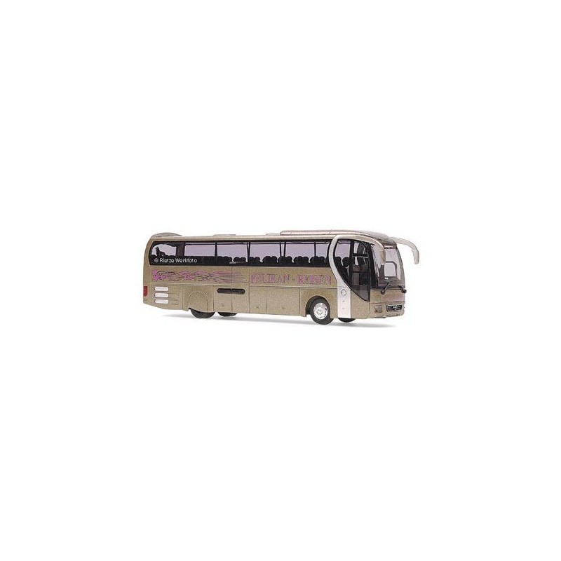 MAN Lions Star 2001 Pelikan-Reisen, skala 1:87. Złoty autobus z logo i oznaczeniami Pelikan-Reisen.