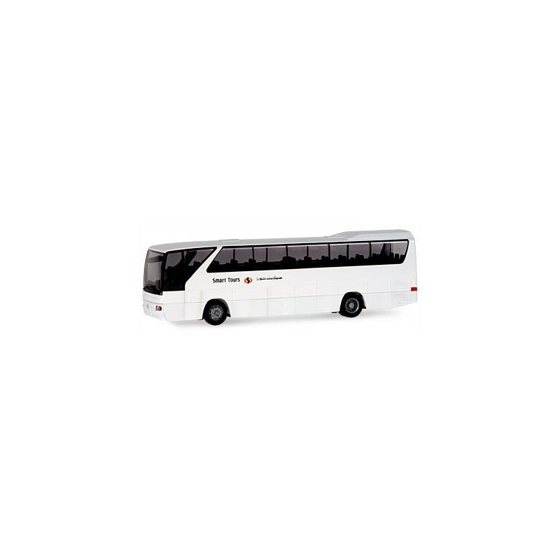 Mercedes O 350 RHD Smart Tours, skala 1:87, RIETZE. Biały autobus z czarnymi szybami i logo Smart Tours.