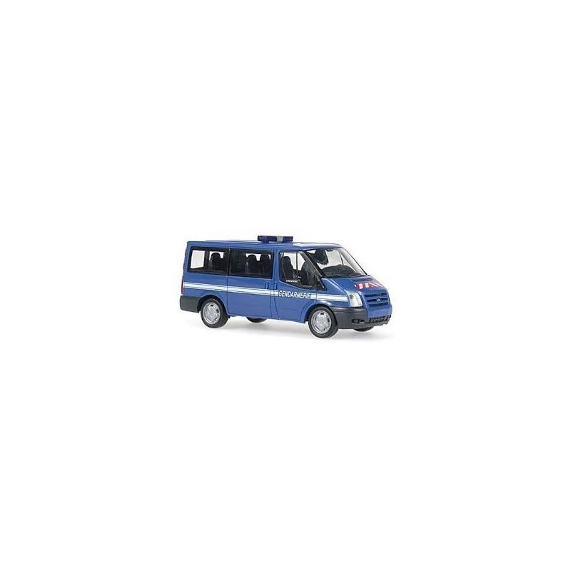 Model redukcyjny Ford Transit Bus, skala 1:87, Gendarmerie, niebieski z białymi pasami.