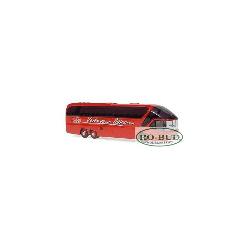 Model NEOPLAN Starliner 2, skala 1:87, Verhuven Reisen. Czerwony autobus.