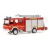 Model redukcyjny Mercedes Benz Atego LF 16/20 Feuerwehr Schenefeld, skala 1:87. Czerwony wóz strażacki z żółtymi detalami.