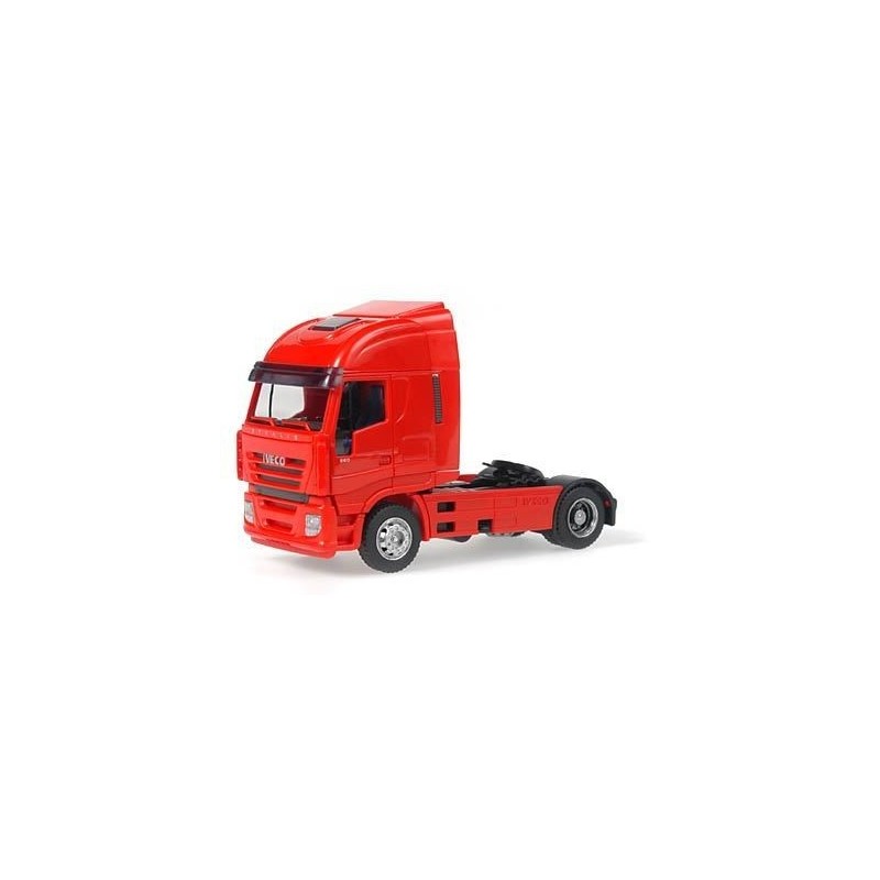 Czerwony model ciągnika siodłowego IVECO Stralis 2007, skala 1:87, producent Rietze.