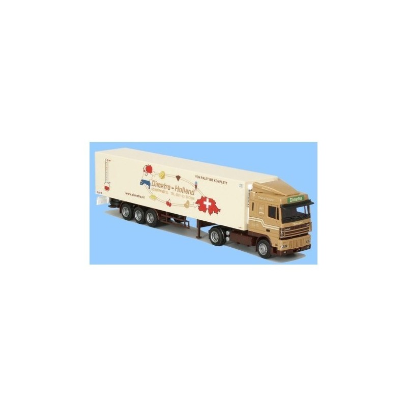 Model DAF XF, skala 1:87, AWM. Naczepa chłodnia Dimetra - Holland, malowanie brązowo-białe.