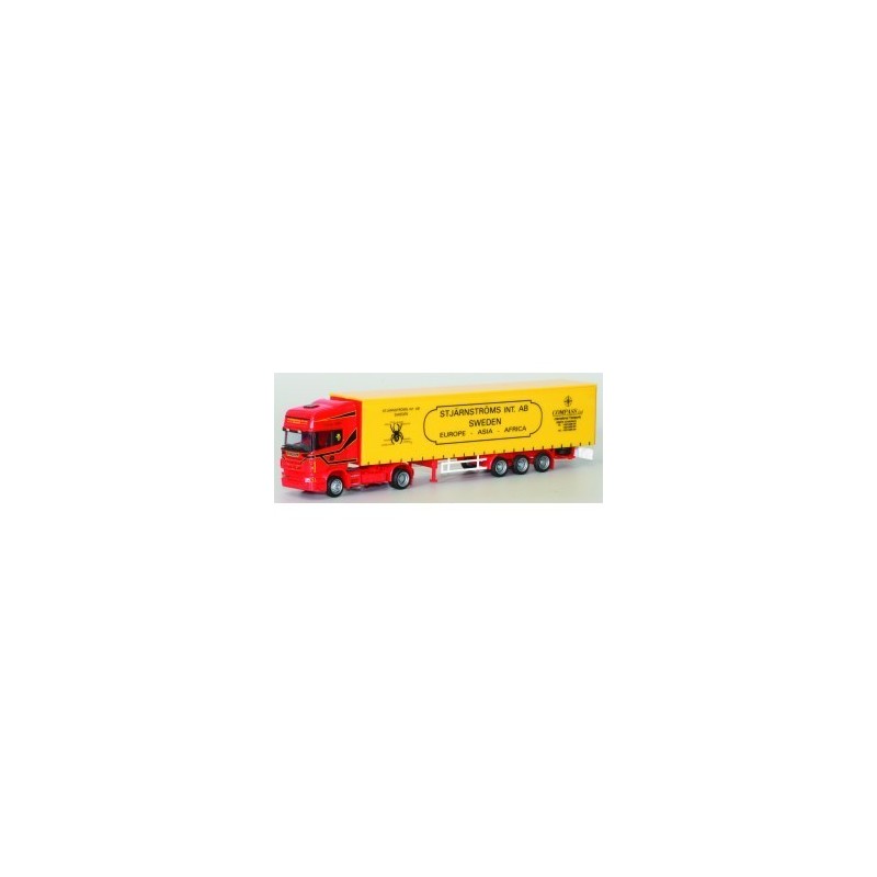 Model Scania "R" AWM, skala 1:87, żółta naczepa z logotypem Stjärnströms, czerwony.