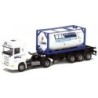 Model Scania R, skala 1:87, AWM. Ciężarówka z białym kontenerem w niebieskiej ramie, logo BBL Logistic.