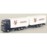Model Scania "R" Topl. - KtaHZ, skala 1:87, AWM. Niebieski ciągnik z białymi naczepami, logo Verro Transport.
