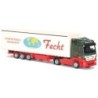 Model redukcyjny Mercedes-Benz Actros MP2, skala 1:87, AWM. Zielony kabotażowiec z białą naczepą, logo "Fecht" i napis "Internat