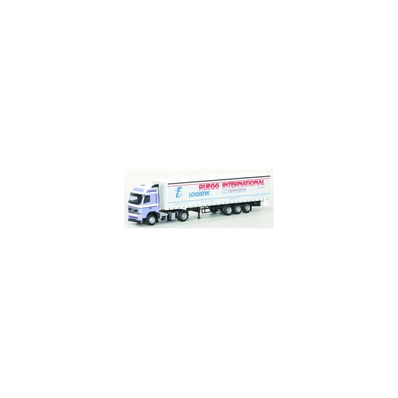 Model redukcyjny Volvo "NEU" XL - G-KSZ, skala 1:87, AWM. Biały ciągnik, naczepa z logotypem "DUEGG INTERNATIONAL LOGISTIK".
