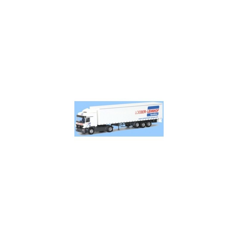 Model redukcyjny Mercedes-Benz Actros MP2 L / Aerop. - G-KSZ, skala 1:87, AWM. Biały, z naczepą.