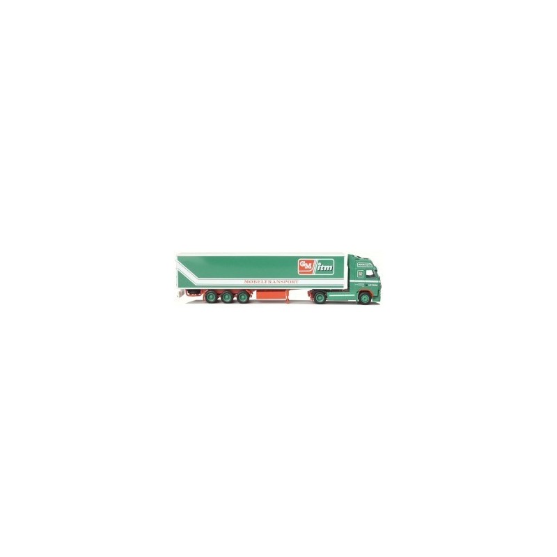 Model redukcyjny Volvo FH Globetrotter XL/Aerop. - KSZ, skala 1:87, AWM. Zielony, z naczepą, logo "QML itm".