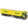 Model Scania "R" Topl. G-WKHZ, skala 1:87, AWM. Żółto-zielony, z naczepą, logo "Bleicher".