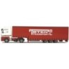 Model redukcyjny MB Actros MP2, skala 1:87, AWM. Czerwony kontener z logotypem Teten Transport.