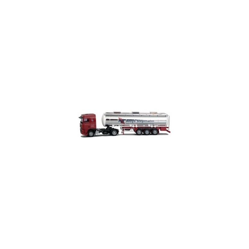Model DAF XF 95 SC tank-SZ, skala H0 (1:87), AWM. Czerwony ciągnik, srebrna cysterna z logo Aloys Siepmann.