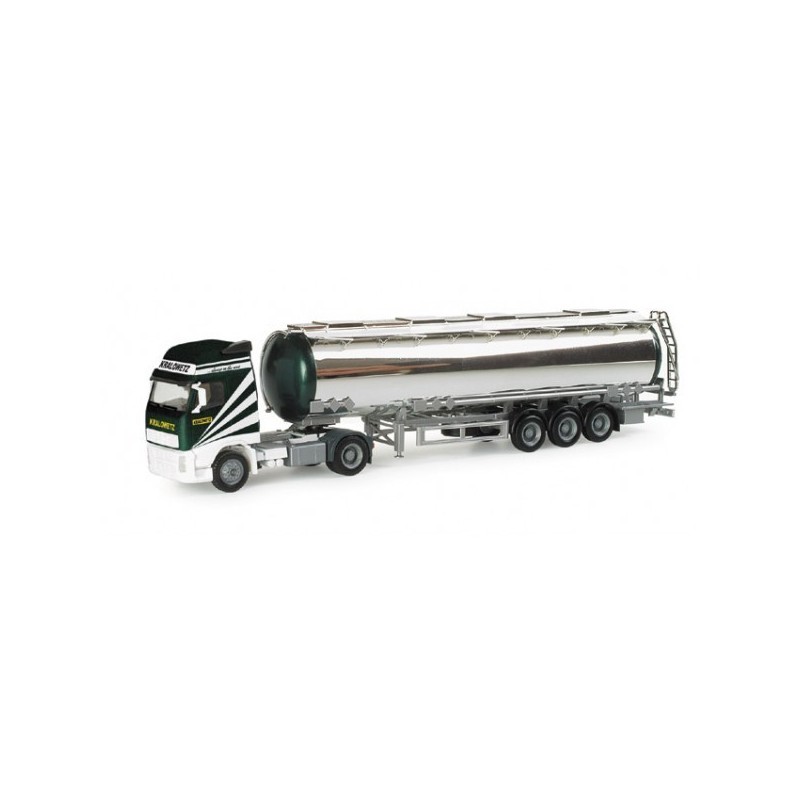 Model redukcyjny Volvo FH GL XL "Kralowetz", skala 1:87, Herpa. Czarno-biały ciągnik siodłowy z cysterną.