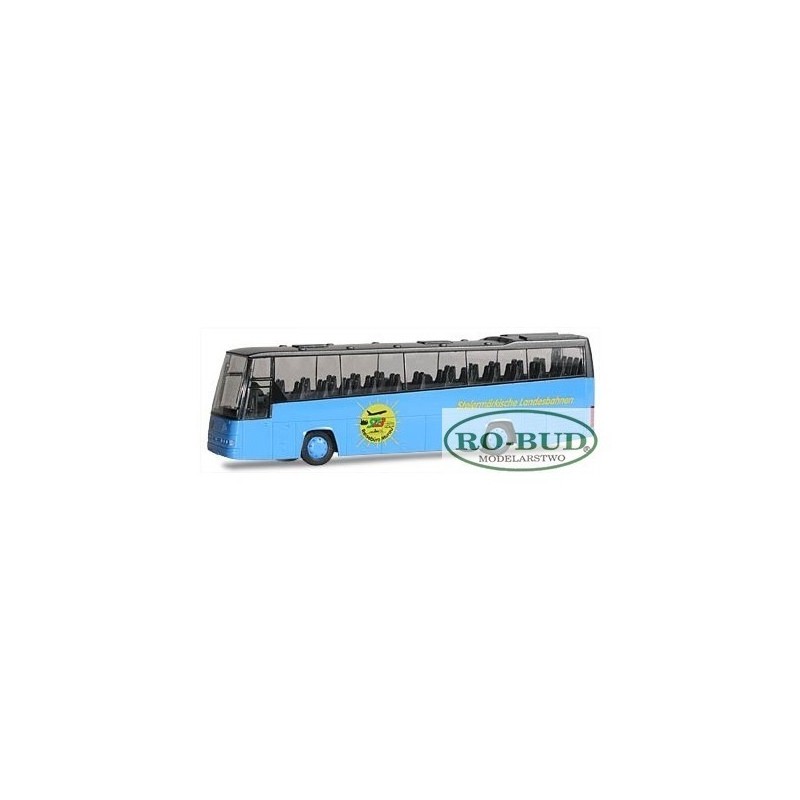 Model redukcyjny autobusu Volvo B12-600, skala 1:87, Steiermärkische Landesbahnen. Niebieski korpus, logo przewoźnika.