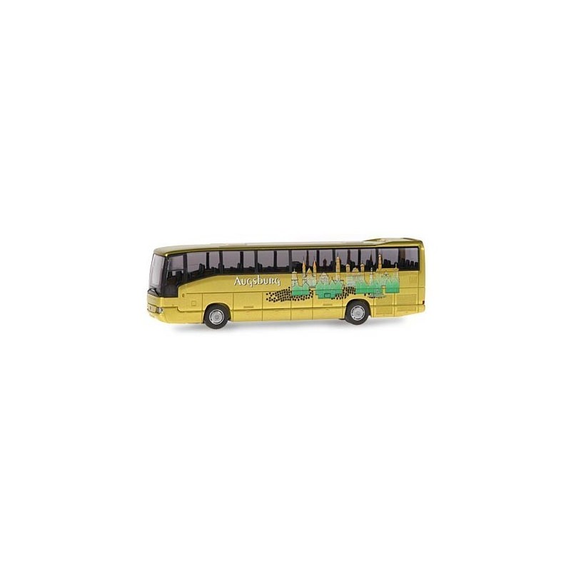 Model redukcyjny Mercedes O 404 Augsburg, skala 1:87, żółty z grafiką.