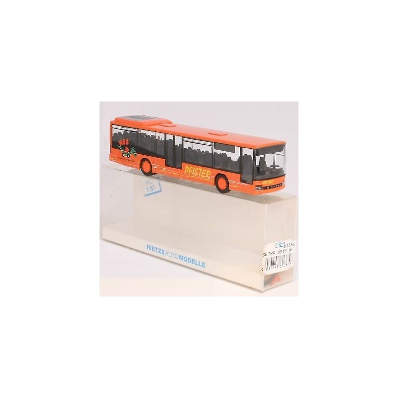 Model redukcyjny autobusu SETRA S 319 NF Pfister, skala 1:87, Rietze. Pomarańczowy z logo Pfister.